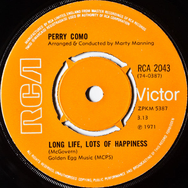 Perry Como : It's Impossible / Long Life, Lots Of Happiness (7", Single, Kno)