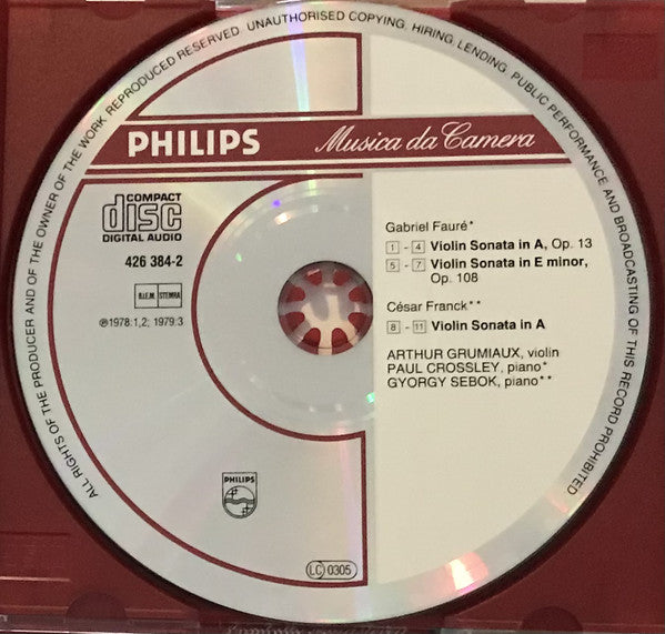 Gabriel Fauré, César Franck - Arthur Grumiaux, Paul Crossley (2), György Sebök : The Violin Sonatas (CD, Comp, RE, RM)
