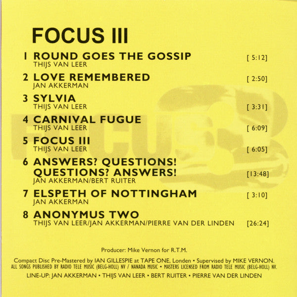 Focus (2) : Focus 3 (CD, Album, RE)