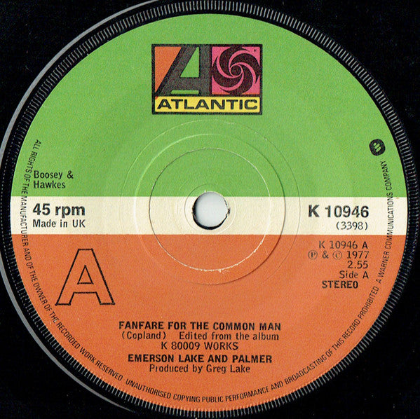 Emerson, Lake & Palmer : Fanfare For The Common Man (7", Single)
