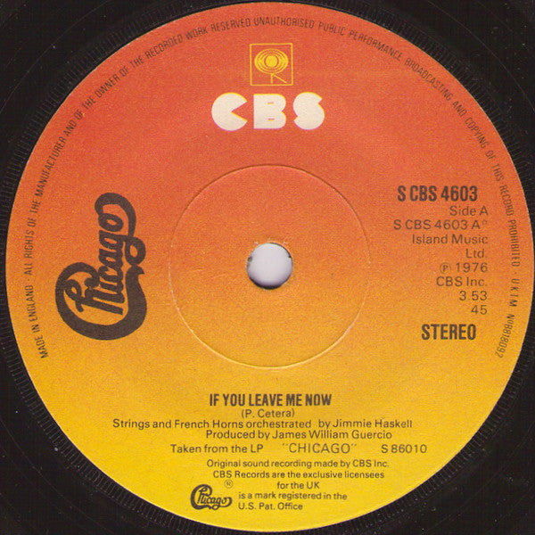 Chicago (2) : If You Leave Me Now (7", Single, Sol)