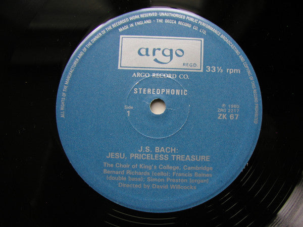 Johann Sebastian Bach, The King's College Choir Of Cambridge Directed By David Willcocks : Jesu, Priceless Treasure / Sacred Part-Songs (LP)