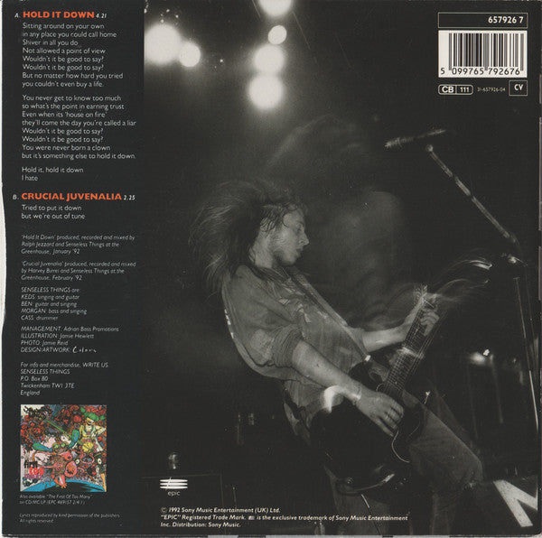 Senseless Things : Hold It Down (7", Single, Ora)