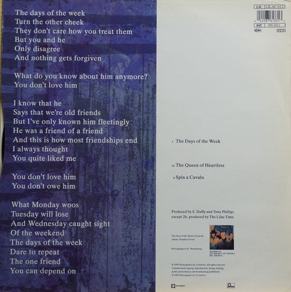 The Lilac Time : The Days Of The Week (12", Single)