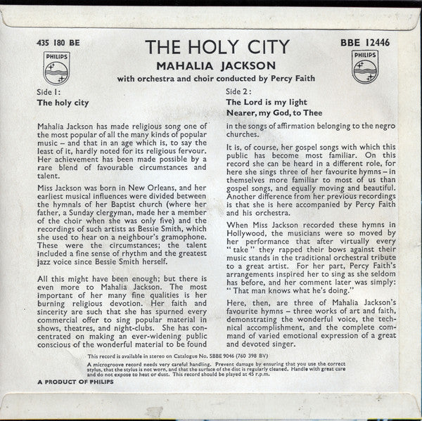 Mahalia Jackson : The Holy City (7", EP)