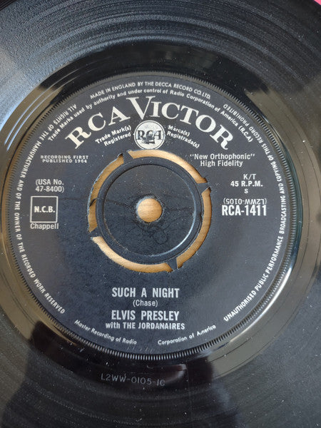 Elvis Presley With The Jordanaires : Such A Night (7", Single)