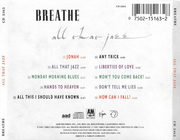 Breathe (3) : All That Jazz (CD, Album)