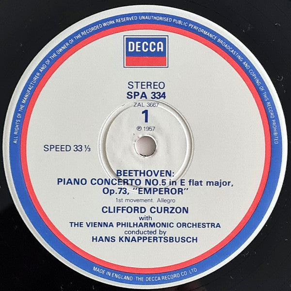 Ludwig van Beethoven, Clifford Curzon, Wiener Philharmoniker, Hans Knappertsbusch : Piano Concerto No.5 'Emperor' (LP, RE)