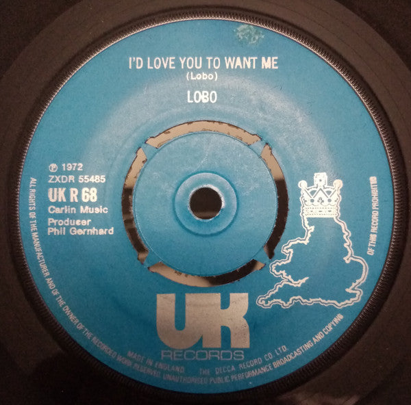 Lobo (3) : I'd Love You To Want Me (7", Single, RE, 4 p)