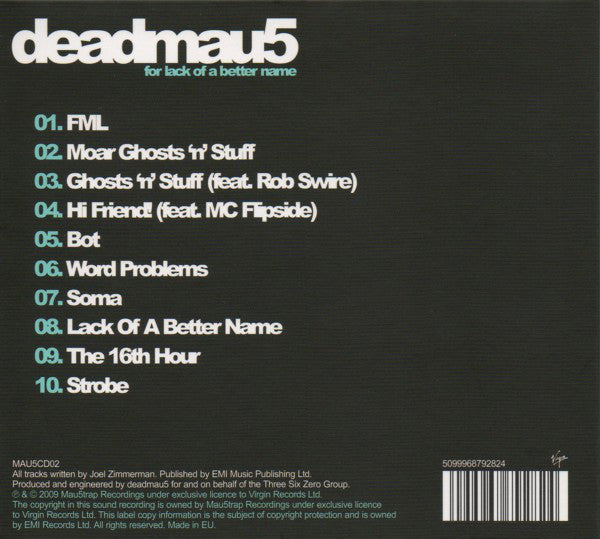 Deadmau5 : For Lack Of A Better Name (CD, Album, Mixed, P/Mixed)