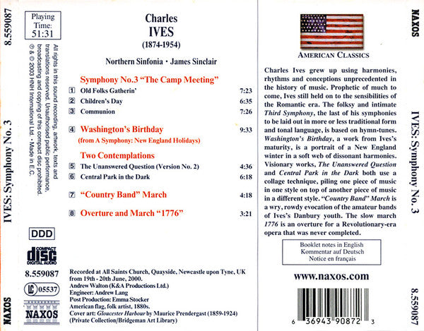 Charles Ives - Northern Sinfonia, James Sinclair (2) : Symphony No. 3 • Washington's Birthday • Two Contemplations (CD, Album)