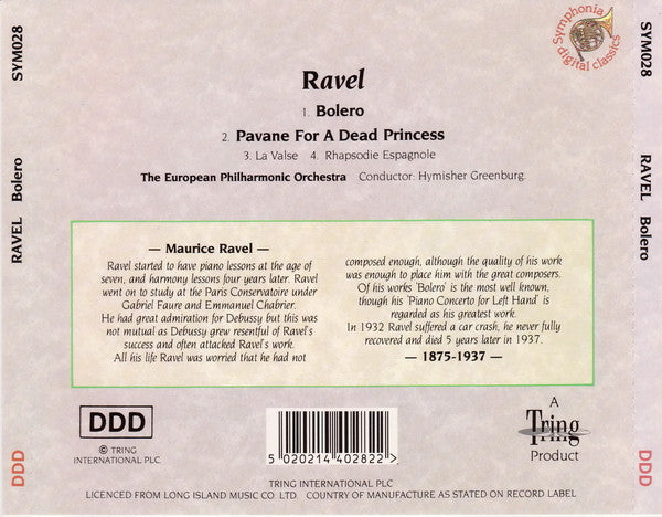 Maurice Ravel - Hymisher Greenburg Conducting The European Philharmonic Orchestra (2) : Bolero (CD, Album)