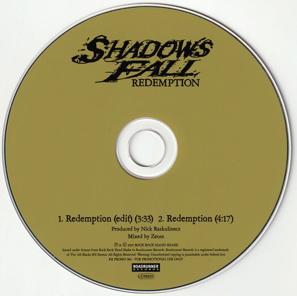 Shadows Fall : Redemption (CD, Single, Promo)