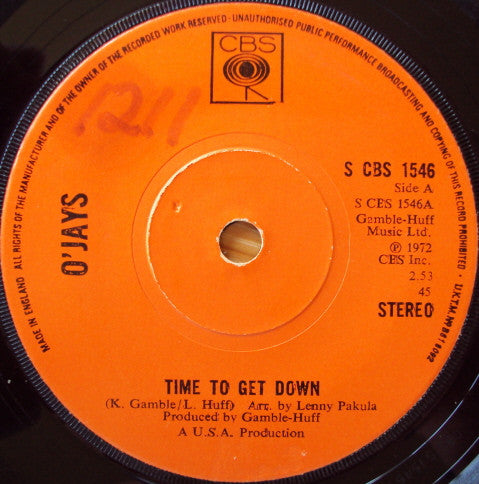 The O'Jays : Time To Get Down (7", Single)