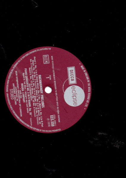 Sergei Vasilyevich Rachmaninoff, Dame Moura Lympany, The New Symphony Orchestra Of London, Anthony Collins (2) : Piano Concerto No. 3 / Preludes Nos. 1, 3, 6, 16 & 17 (LP, Comp, RM)