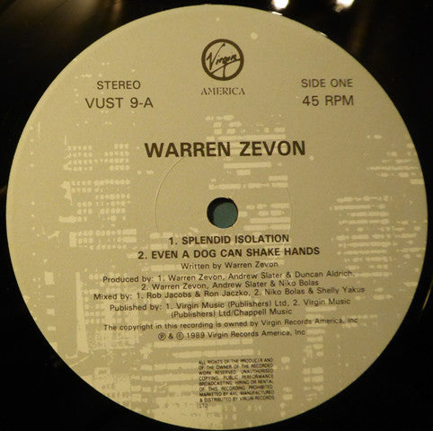 Warren Zevon : Splendid Isolation (12", Single)