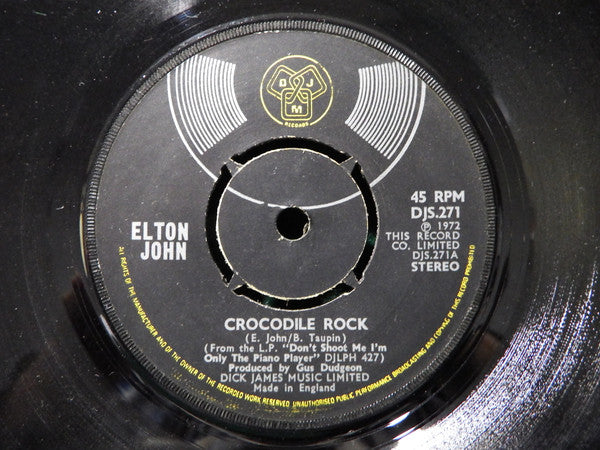 Elton John : Crocodile Rock (7", Single, Kno)