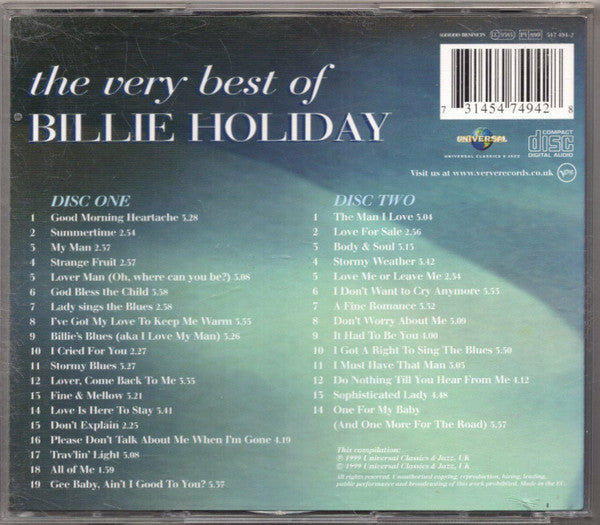 Billie Holiday : The Very Best Of Billie Holiday (2xCD, Album, Comp)