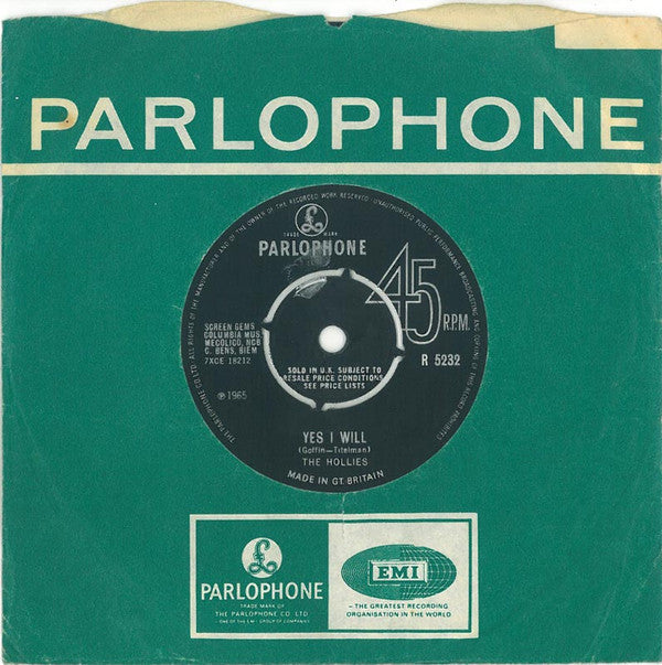 The Hollies : Yes I Will (7", Single)