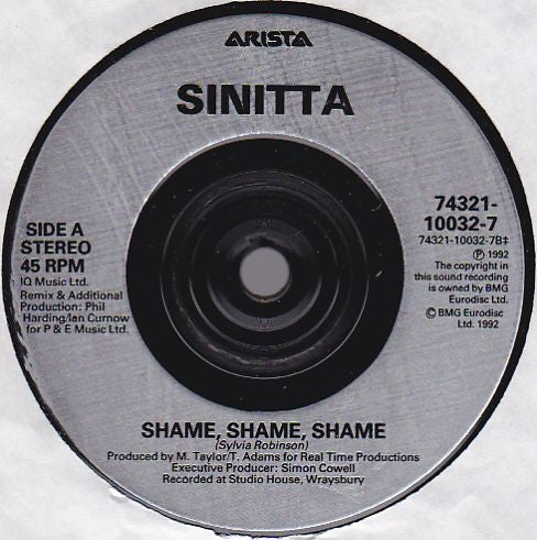 Sinitta : Shame Shame Shame (7", Single)