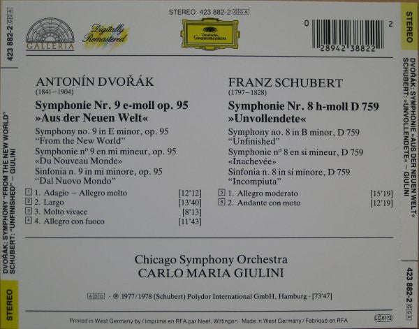 Antonn Dvok Franz Schubert Chicago Symphony Orchestra - Carlo Maria Giulini - Symphonie Nr.9 Aus Der Neuen Welt Symphonie Nr.8 Unvollendete (CD) (Very Good Plus (VG)) - DaddyPop