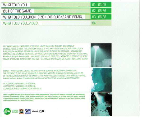 Roni Size / Reprazent : Whø Told You (CD, Single, Enh, PMD)