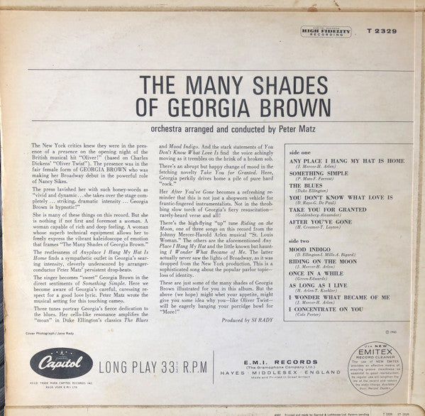 Georgia Brown : The Many Shades of Georgia Brown  (LP, Album, Mono)