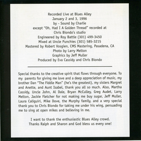 Eva Cassidy : Live At Blues Alley (CD, Album, RE)