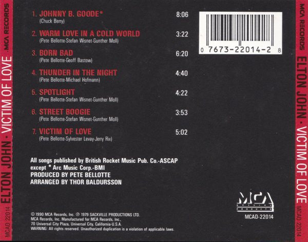 Elton John : Victim Of Love (CD, Album, RE)