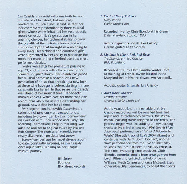 Eva Cassidy : Somewhere (CD, Album)