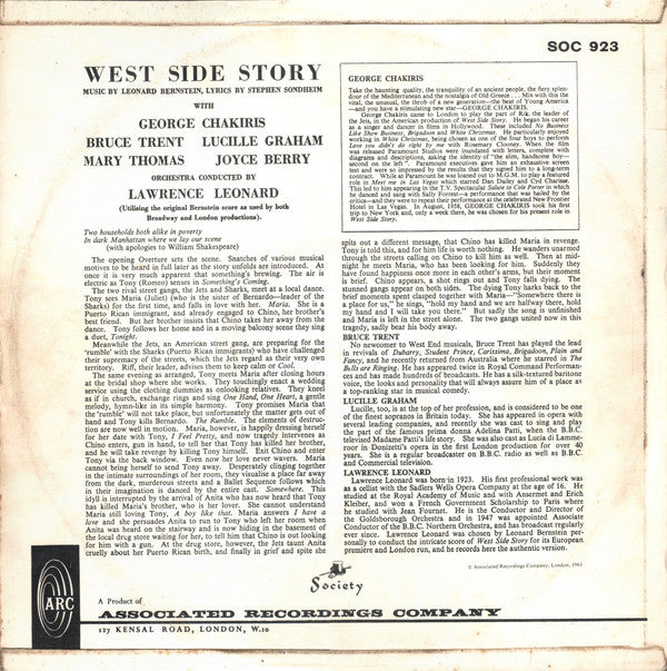 West Side Story 1963 London Cast, Orchestra Conducted By Lawrence Leonard With George Chakiris, Bruce Trent, Lucille Graham - West Side Story (LP) (Very Good (VG)) - DaddyPop
