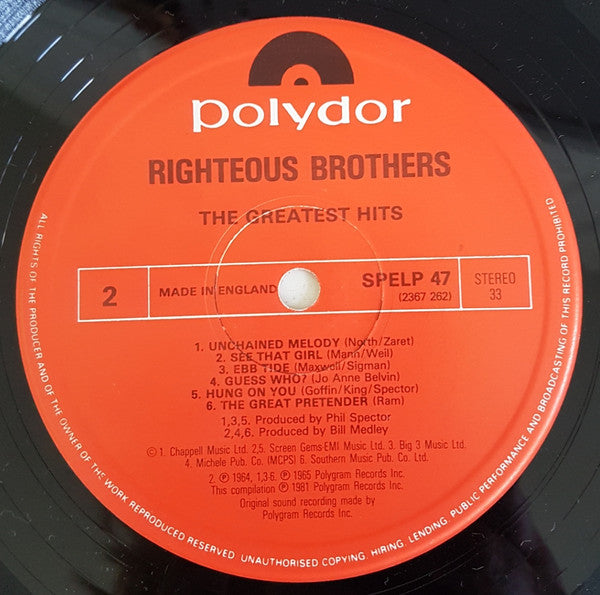 The Righteous Brothers : The Greatest Hits (LP, Comp, RE)