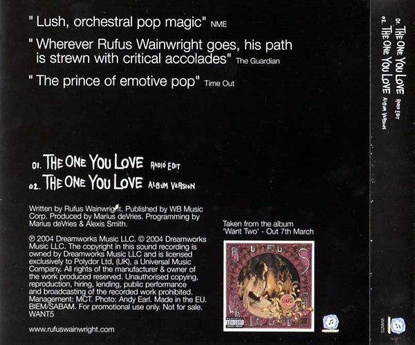 Rufus Wainwright : The One You Love (CD, Single, Promo)