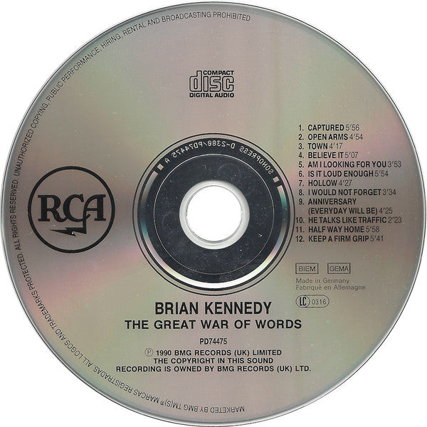 Brian Kennedy : The Great War Of Words (CD, Album)
