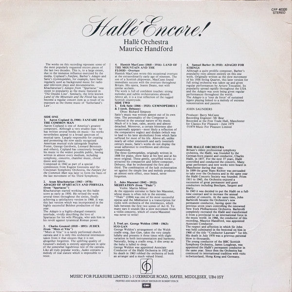 Hallé Orchestra, Maurice Handford : Hallé Encore! (LP)