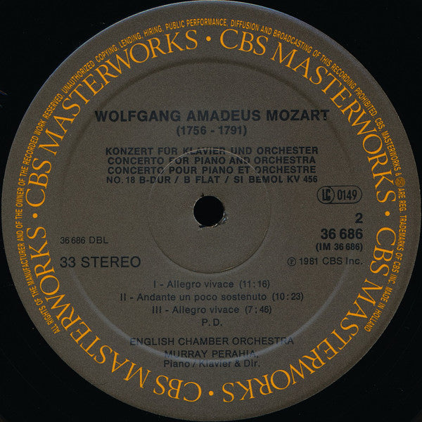 Wolfgang Amadeus Mozart – Murray Perahia ∙ English Chamber Orchestra : Mozart Concerti No. 17, K. 453 ∙ No. 18,  K. 456 (LP, Album, RE)