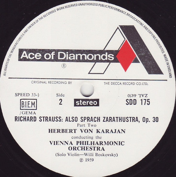 Richard Strauss, Wiener Philharmoniker, Herbert von Karajan : Also Sprach Zarathustra (LP, RE)