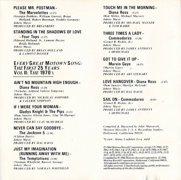 Various : Every Great Motown Song: The First 25 Years As Originally Recorded (CD, Comp, RM, Son)