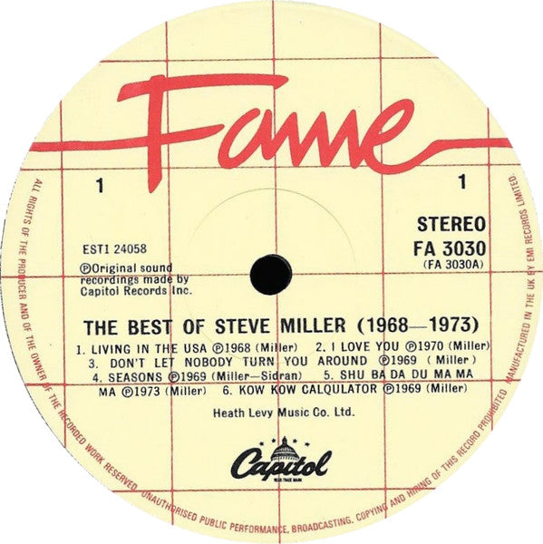Steve Miller Band : The Best Of Steve Miller 1968-1973 (LP, Comp, RE)