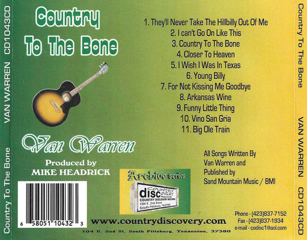 Van Warren : Country To The Bone (CD, Album)