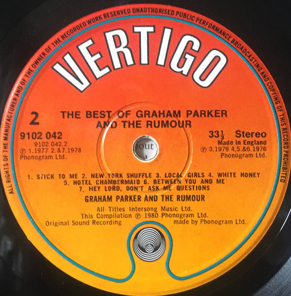 Graham Parker And The Rumour : The Best Of Graham Parker And The Rumour (LP, Comp)