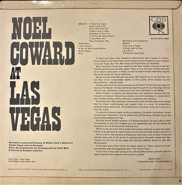 Nol Coward - At Las Vegas (LP) (Very Good Plus (VG)) - DaddyPop