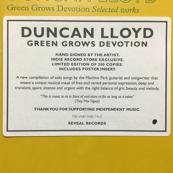 Duncan Lloyd : Green Grows Devotion - Selected Works (LP, Comp, Ltd, Num, Sig)