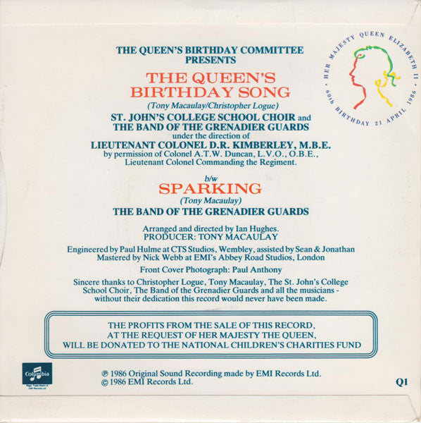 St. John's College Choir And The Band Of The Grenadier Guards : The Queen's Birthday Song (7", Single)