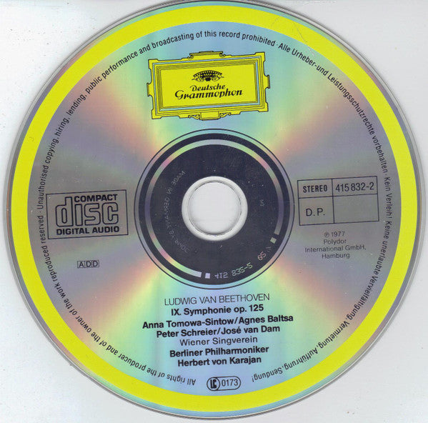 Ludwig van Beethoven, Anna Tomowa-Sintow • Agnes Baltsa • Peter Schreier • José van Dam, Wiener Singverein, Berliner Philharmoniker, Herbert von Karajan : Symphonie Nr. 9 (CD, Album, RE)