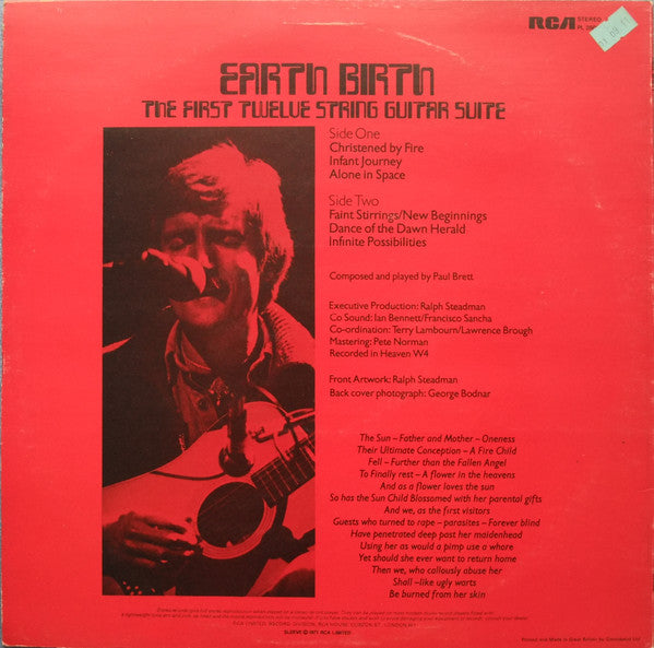 Paul Brett : Earth Birth  The First Twelve String Guitar Suite (LP, Album, RE)