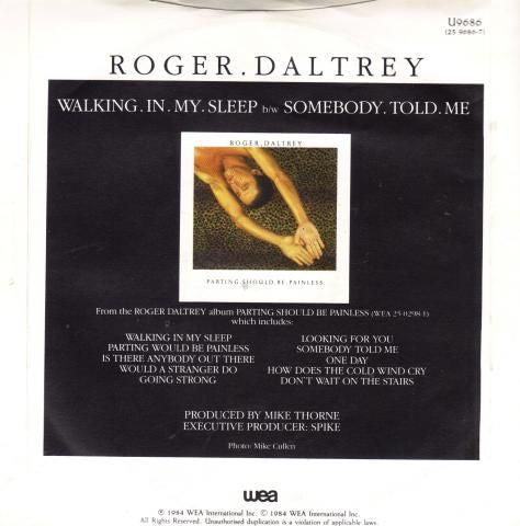 Roger Daltrey : Walking In My Sleep (7", Single)