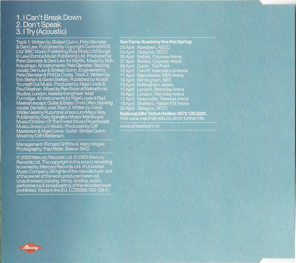 Sinéad Quinn* : I Can't Break Down (CD, Single)