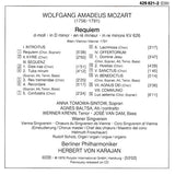 Wolfgang Amadeus Mozart / Anna Tomowa-Sintow • Agnes Baltsa • Werner Krenn • José Van Dam • Wiener Singverein • Berliner Philharmoniker • Herbert von Karajan : Requiem (CD, RE, RM)