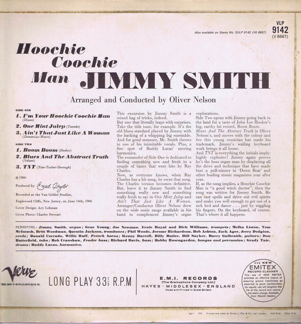 Jimmy Smith Arranged And Conducted By   Oliver Nelson : Hoochie Cooche Man (LP, Album, Mono)